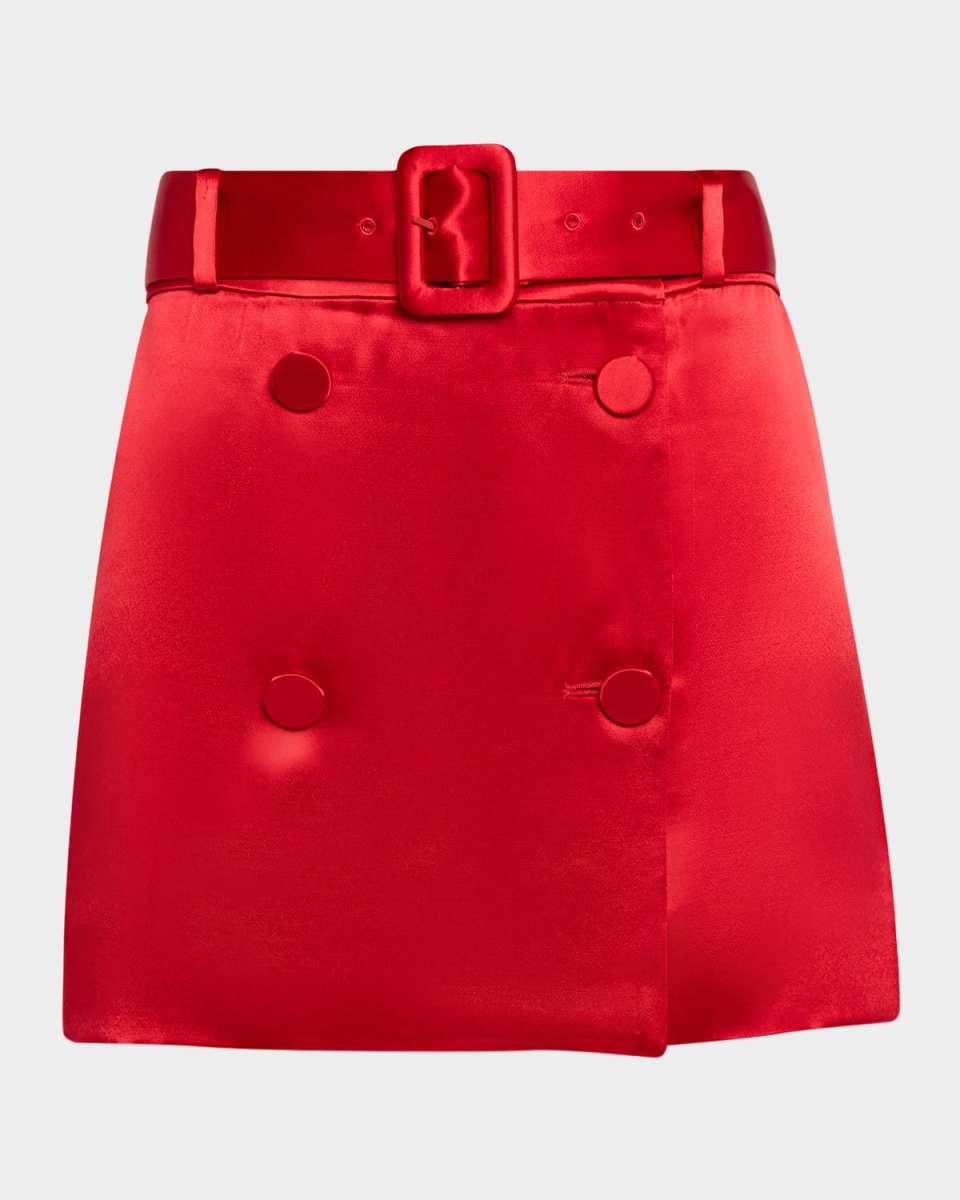 Belted Satin Mini Skirt